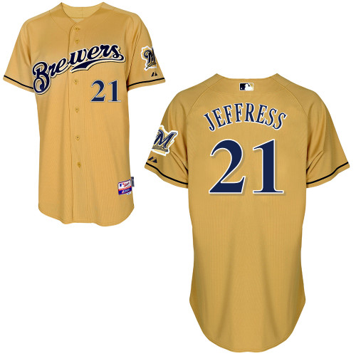 Jeremy Jeffress #21 MLB Jersey-Milwaukee Brewers Men's Authentic Gold Baseball Jersey